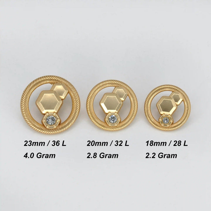 Hexagon Rope-Edge Jewel Button | 23mm, 20mm & 18mm