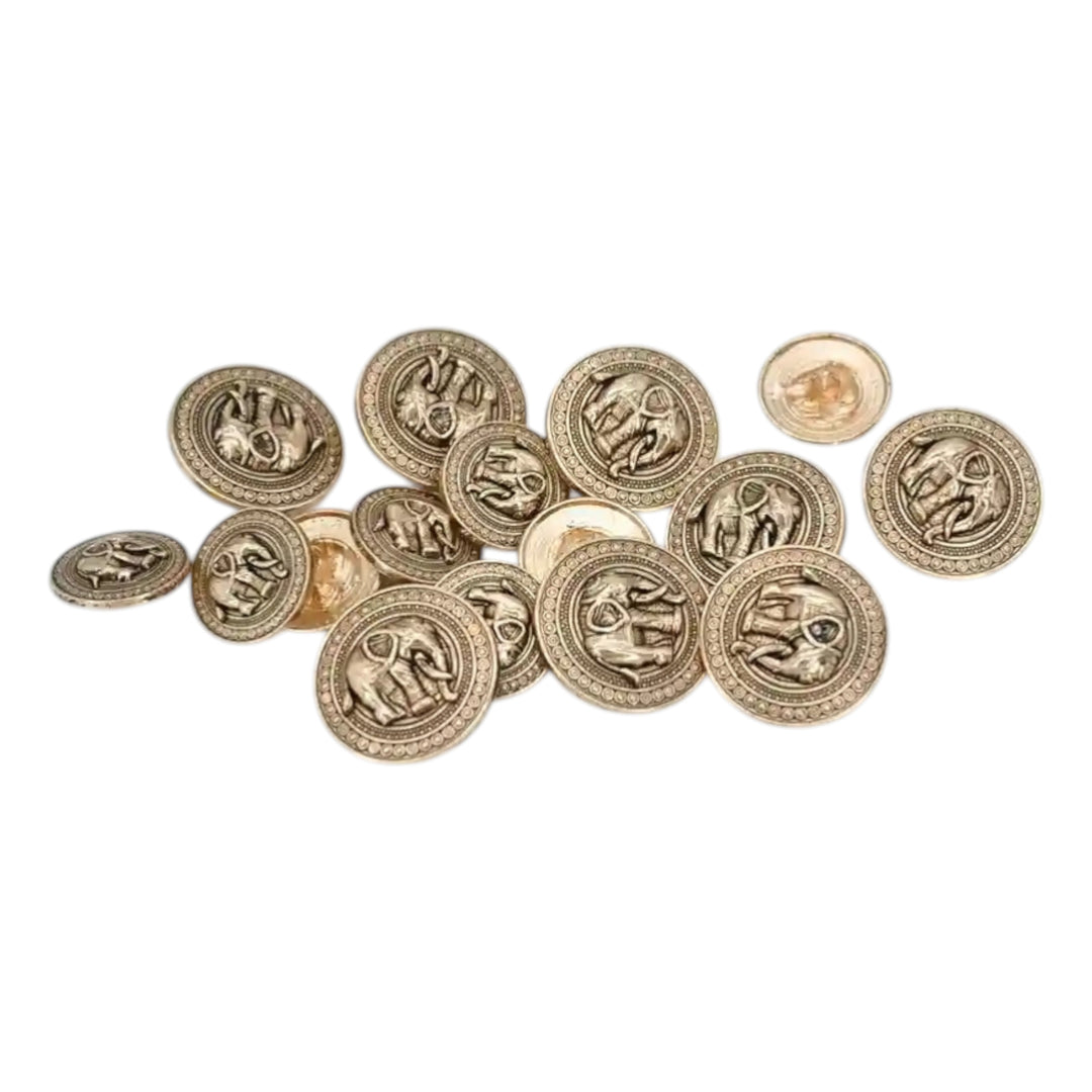 Good Luck Elephant Motif Antique Gold Metal Button | 23mm(36L) & 18mm(28L)