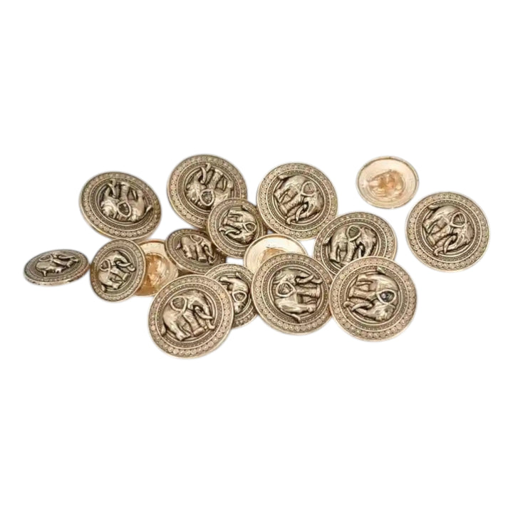 Good Luck Elephant Motif Antique Gold Metal Button | 23mm(36L) & 18mm(28L)