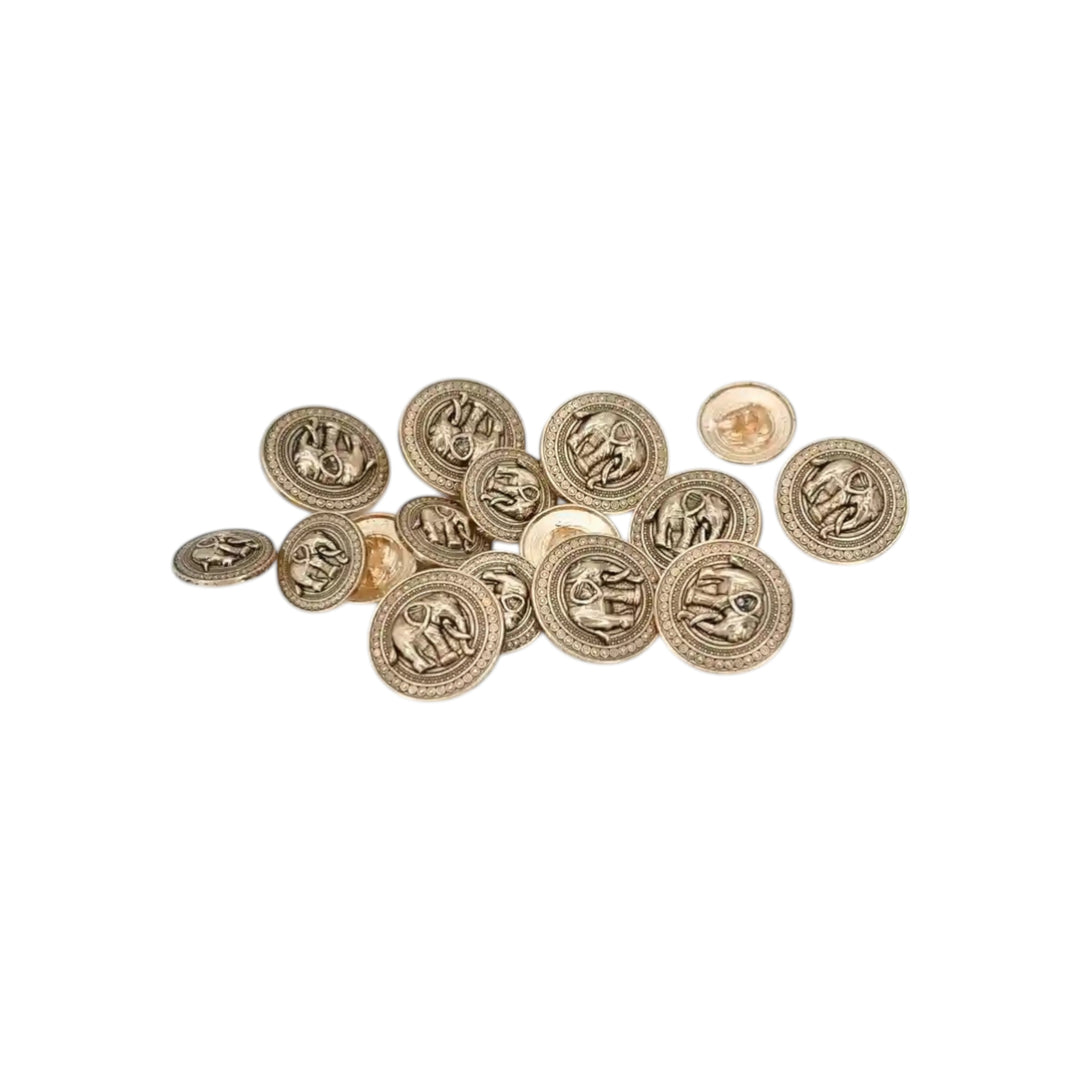 Good Luck Elephant Motif Antique Gold Metal Button | 23mm(36L) & 18mm(28L)