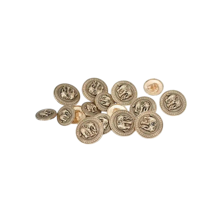 Good Luck Elephant Motif Antique Gold Metal Button | 23mm(36L) & 18mm(28L)