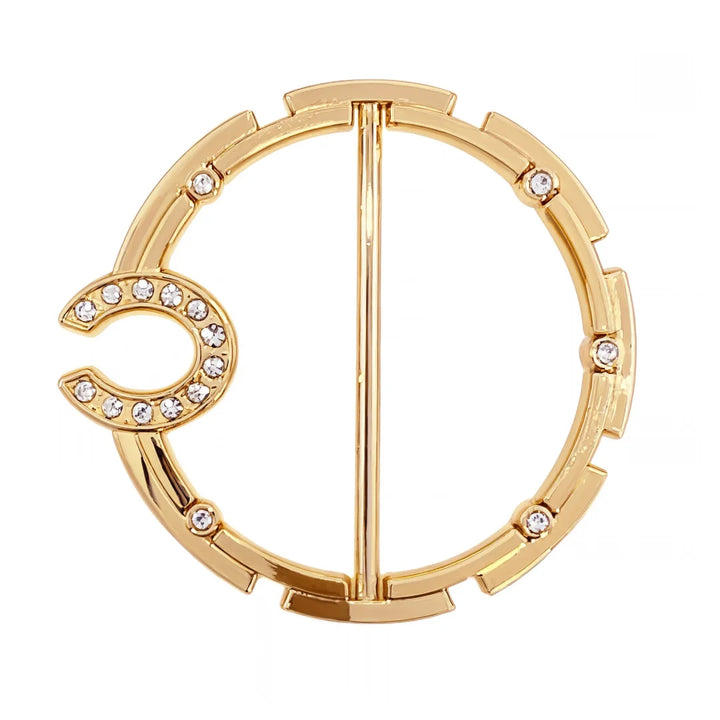 Crescent Moon Rhinestone Studded Round Belt Buckle