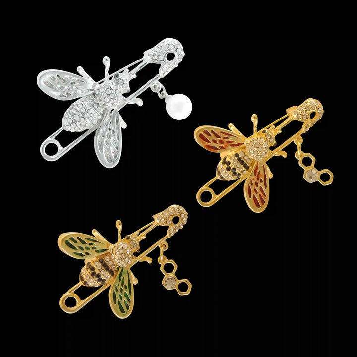 Encrusted Bee Safety Brooch Pin