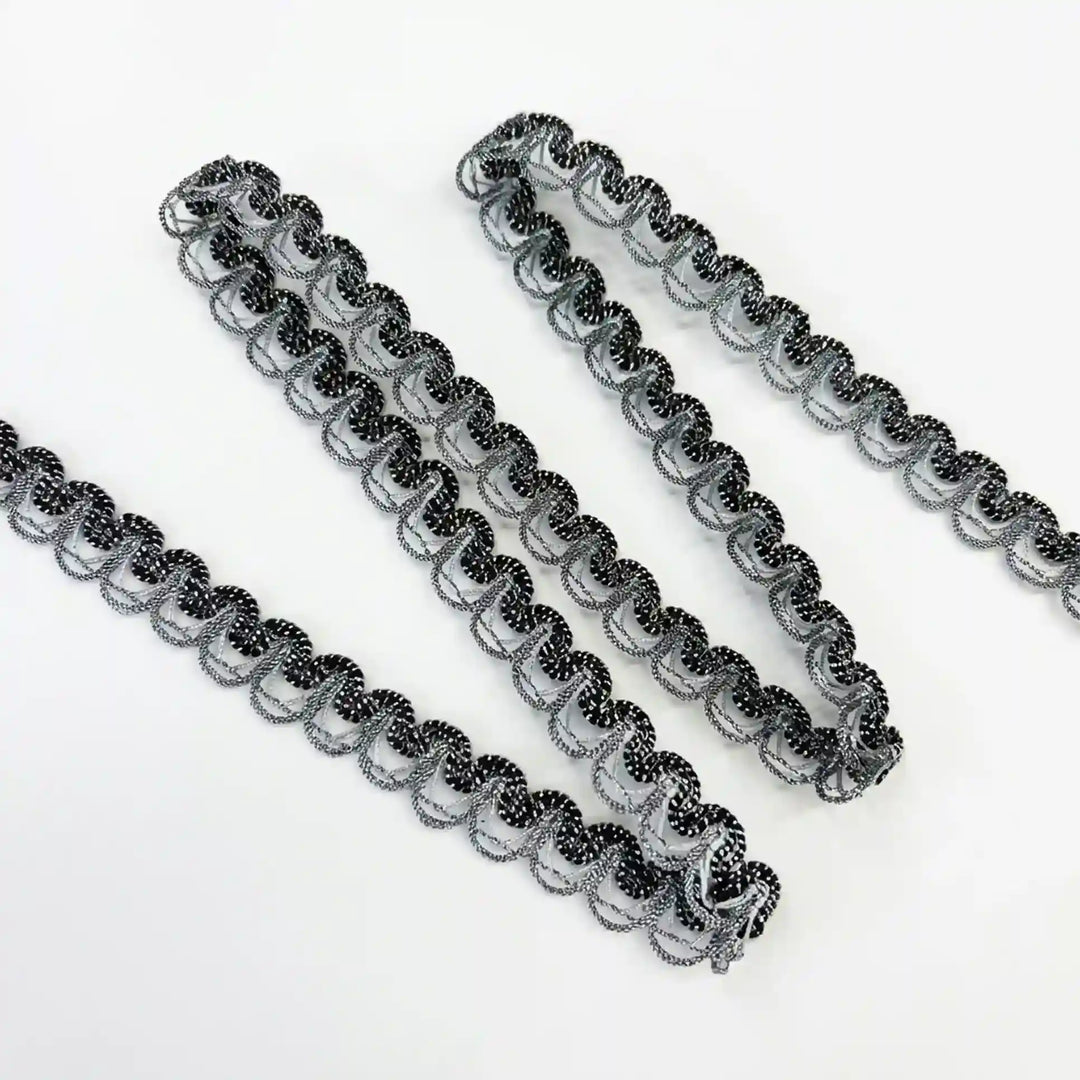 Black & Silver Zari Lace, 1 cm Thin Border (2 Metres)S9L-5