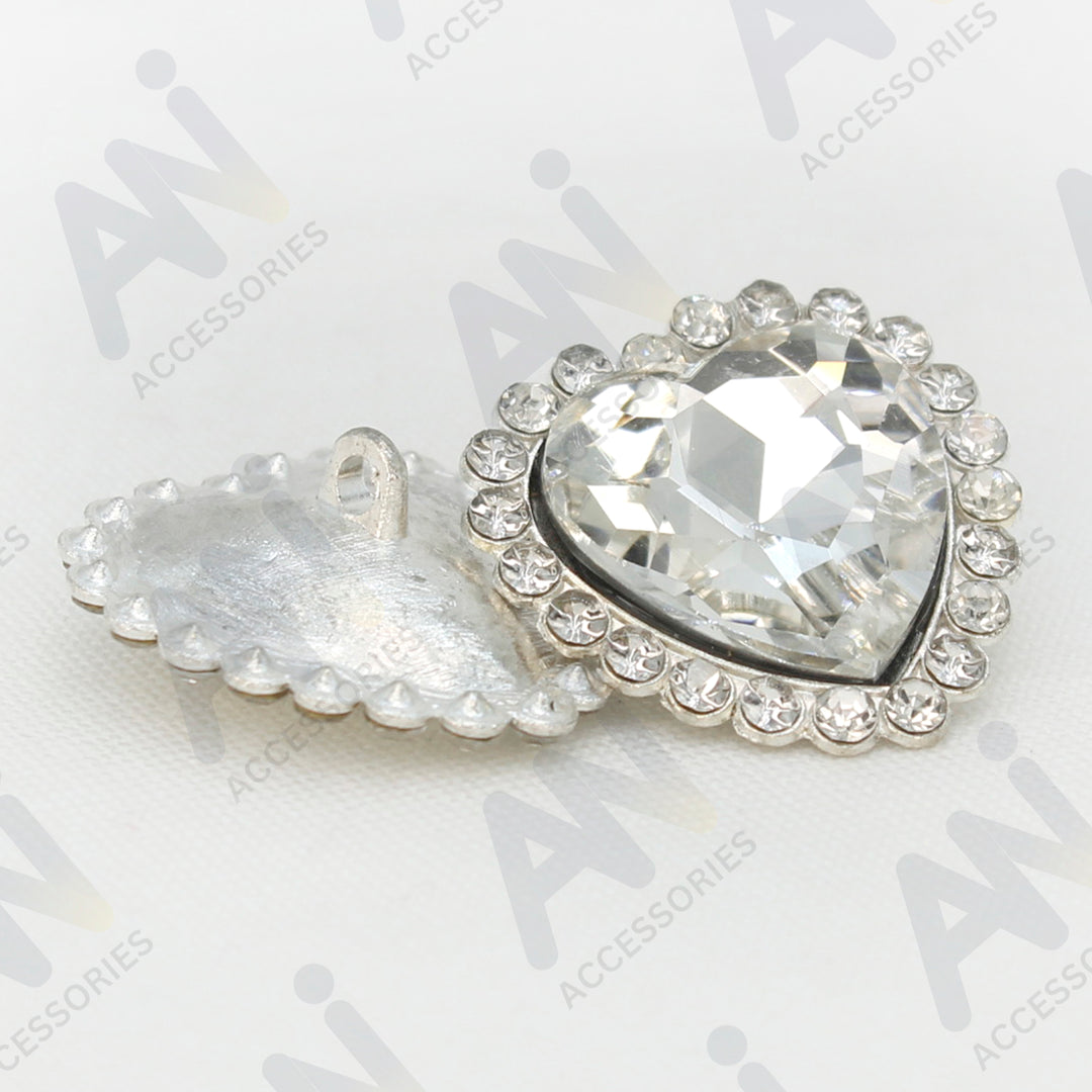 Diamond Heart shape Silver Metal Buttons