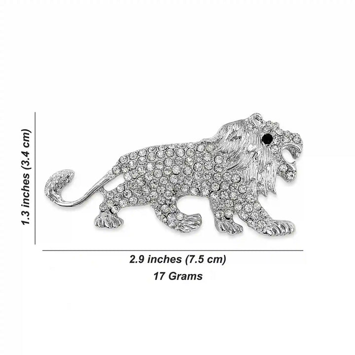 Silver Crystal Lion Brooch & Square Button Combo Pack