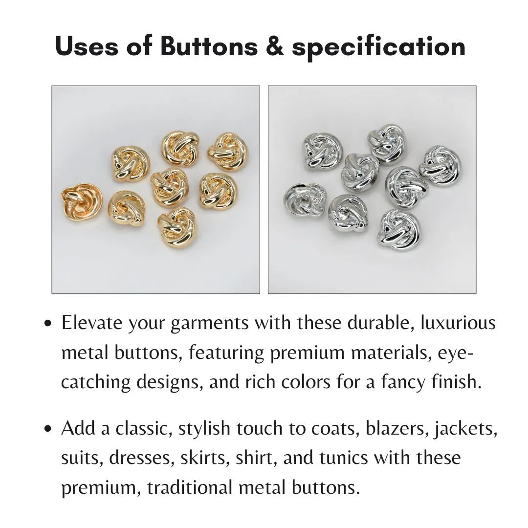 Knoted Design Metal Buttons | 23mm & 15mm