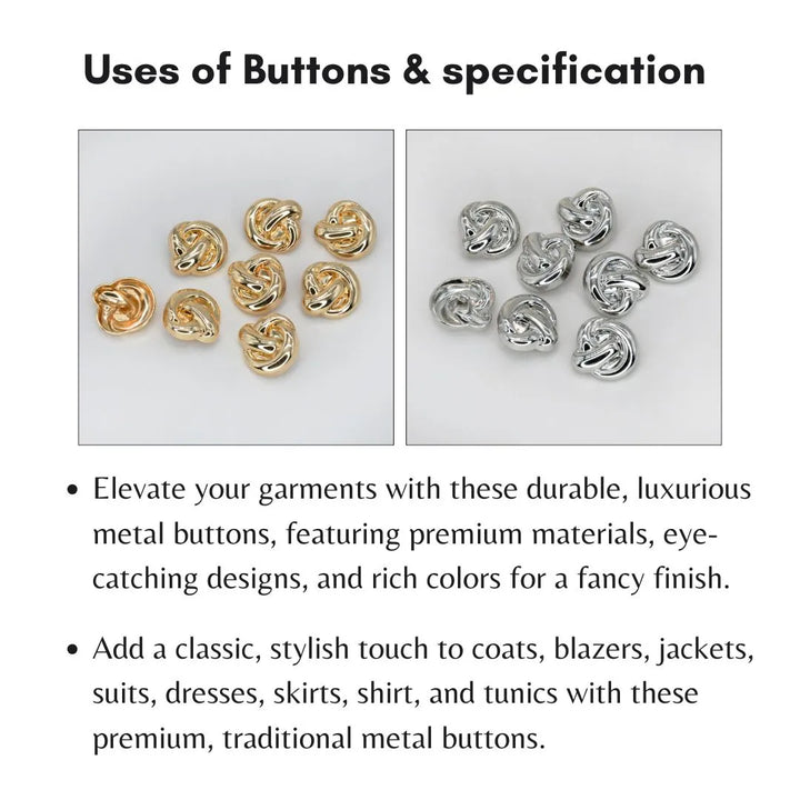 Knoted Design Metal Buttons | 23mm & 15mm