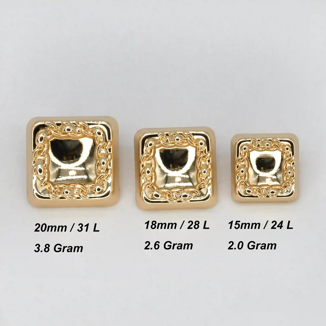 Square Metal Buttons | 15mm(24L),18mm(28L) & 20mm(31L)