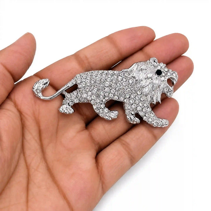 Silver Crystal Lion Brooch & Square Button Combo Pack