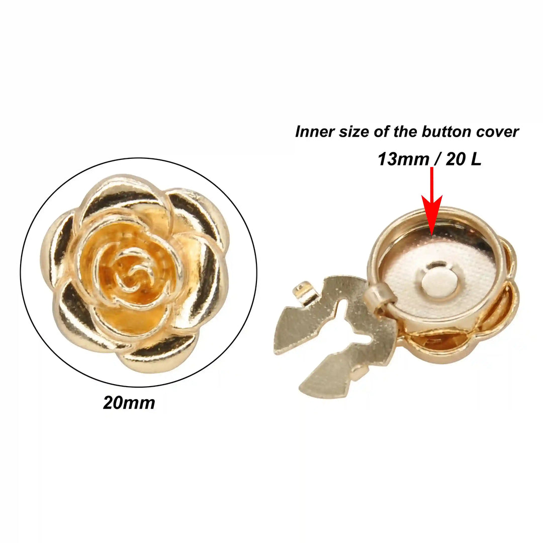 Gold Tone Camellia Rose Button Cover