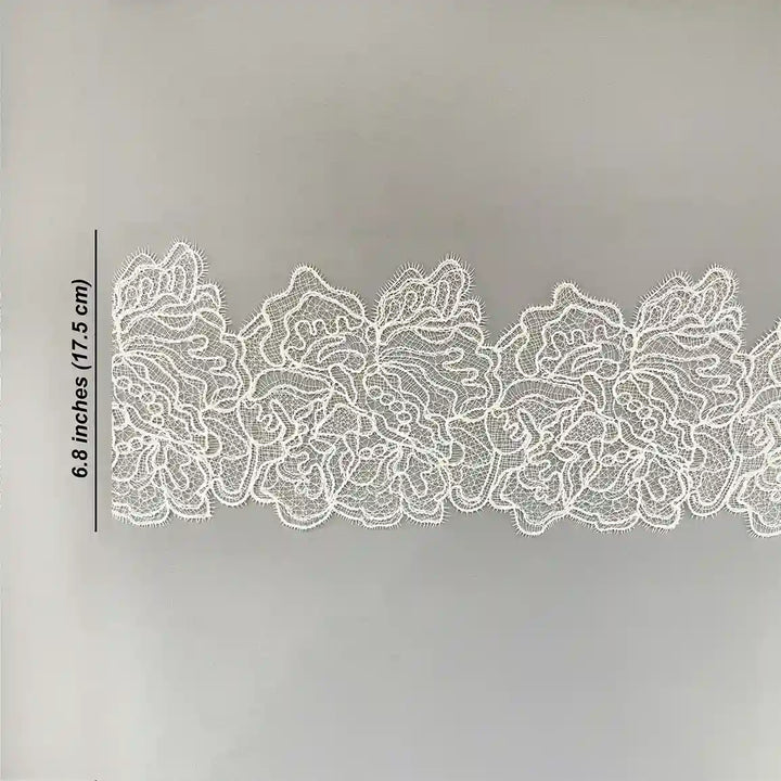 Italian Rose Floral Eyelash Lace Trim | Width 17.5cm (6.8 Inches) 175mm