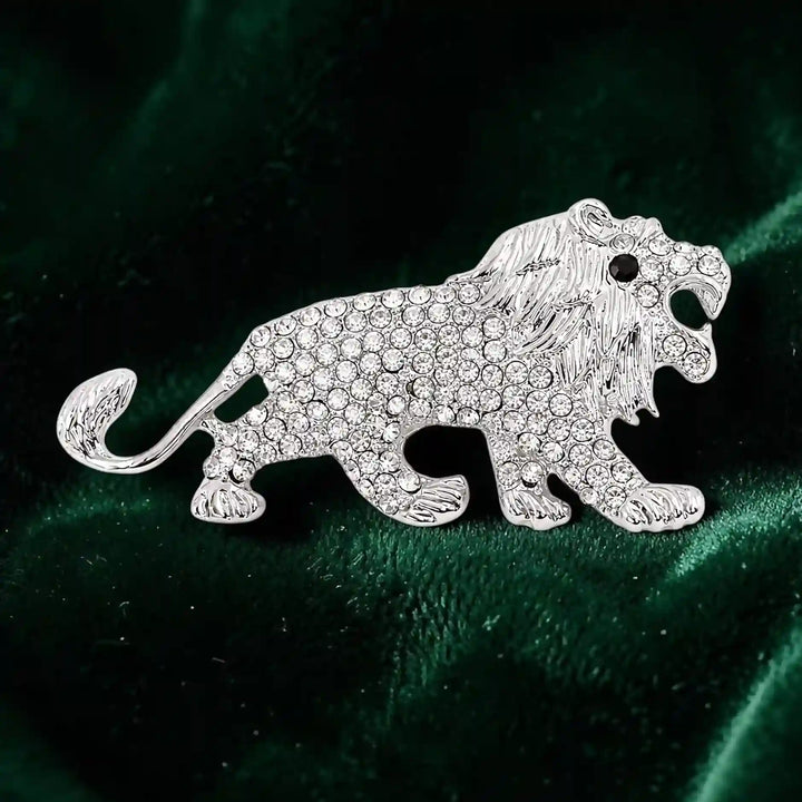 Silver Crystal Lion Brooch & Square Button Combo Pack