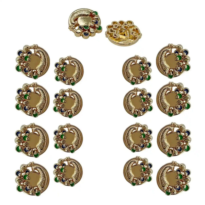 Decorative Peacock Metal Buttons | 18mm(28L), 25mm(40L)