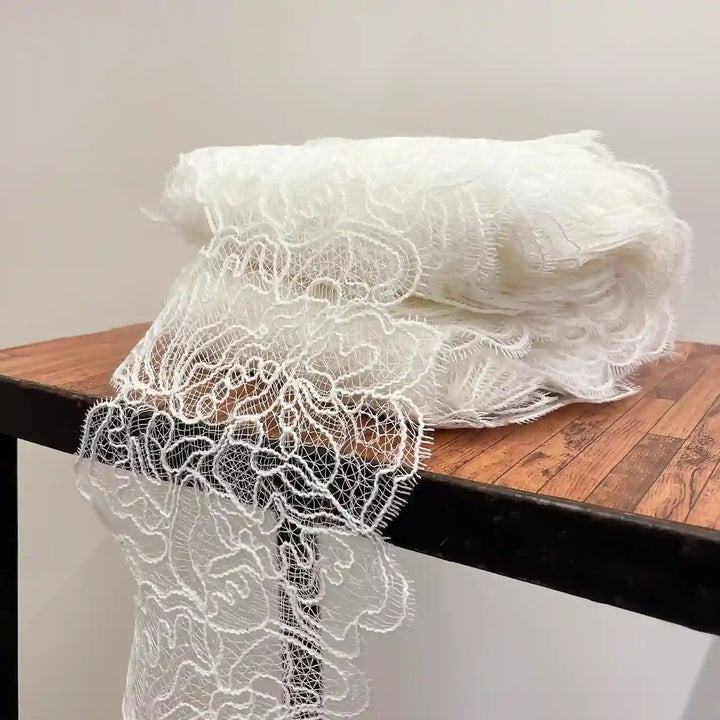 Italian Rose Floral Eyelash Lace Trim | Width 17.5cm (6.8 Inches) 175mm