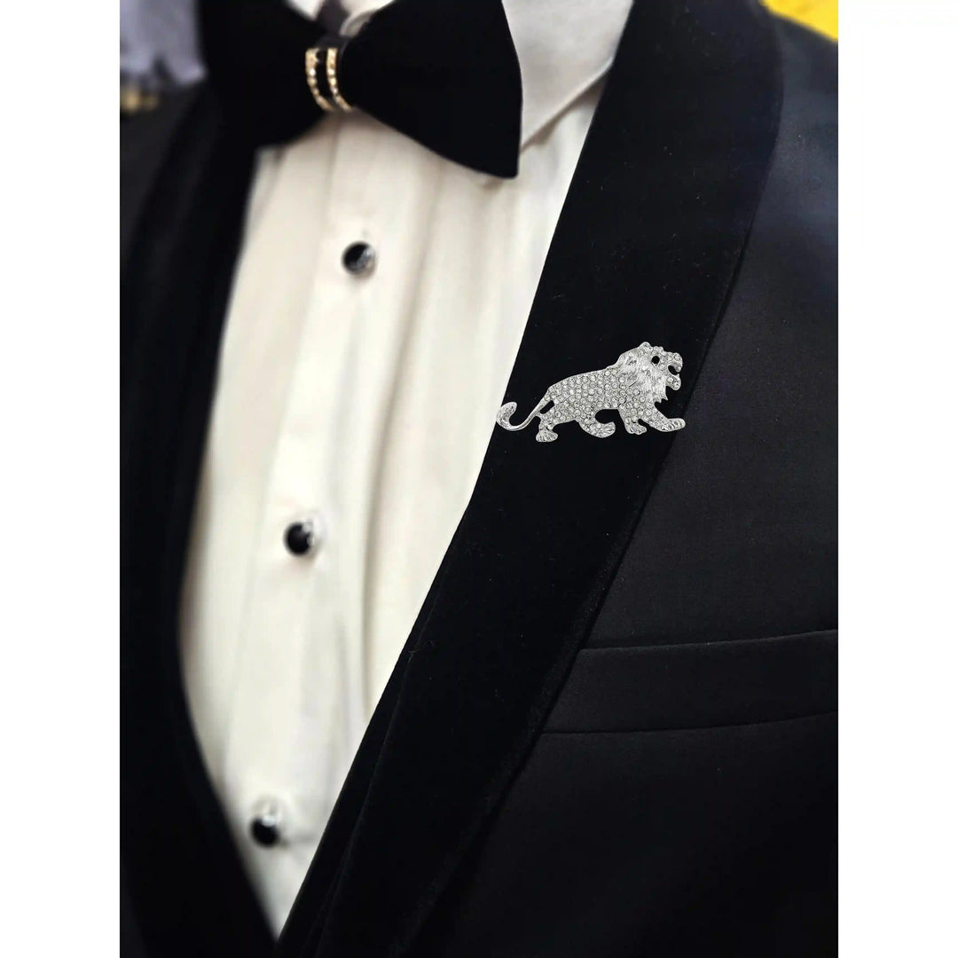 Silver Crystal Lion Brooch & Square Button Combo Pack