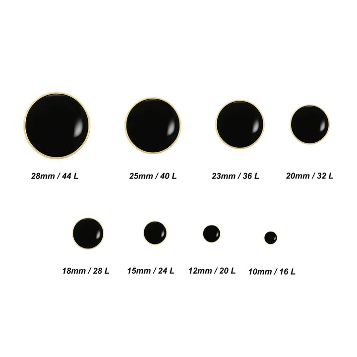 Luxury Black Onyx Gold Rim Metal Button | Pack of 8