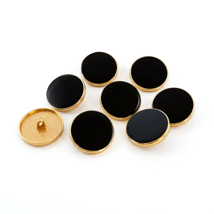 Luxury Black Onyx Gold Rim Metal Button | Pack of 8