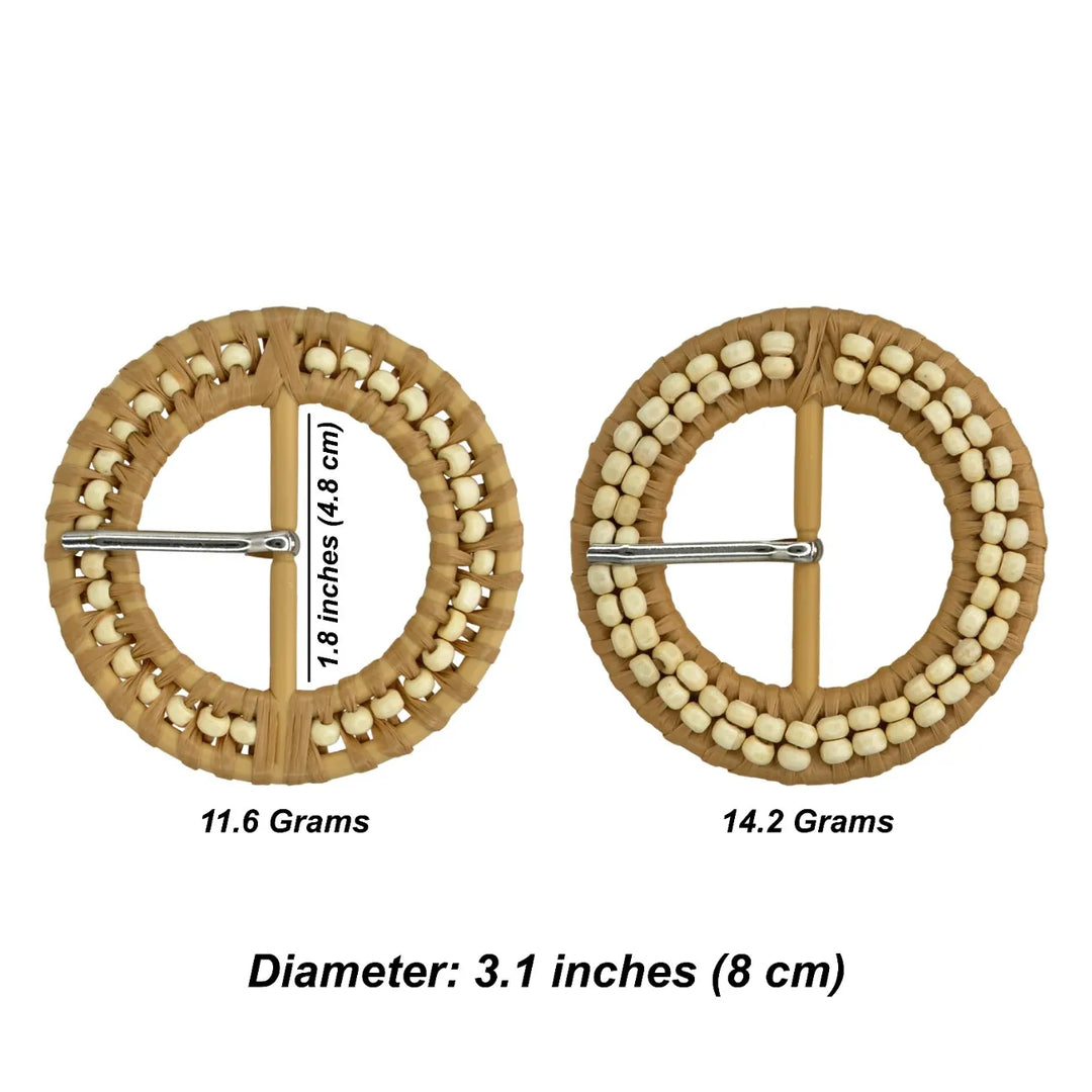 Handloom-Inspired Round Raffia Buckle | 3.1 inches (8cm)
