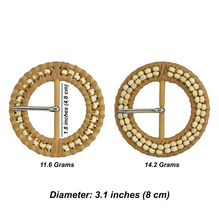 Handloom-Inspired Round Raffia Buckle | 3.1 inches (8cm)
