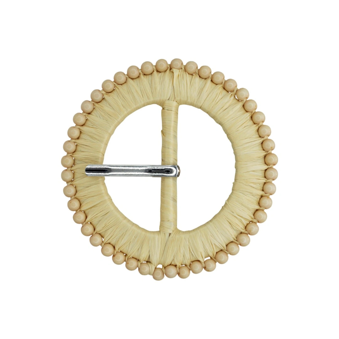 Natural Straw Round Buckle with Metal Pin | 2.5 inches & 3 inches