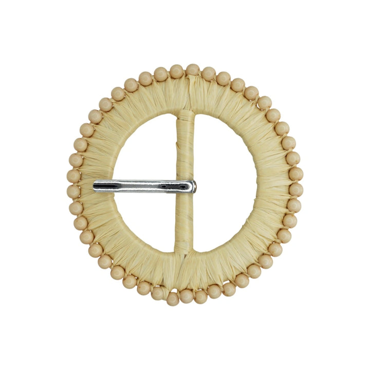 Natural Straw Round Buckle with Metal Pin | 2.5 inches & 3 inches