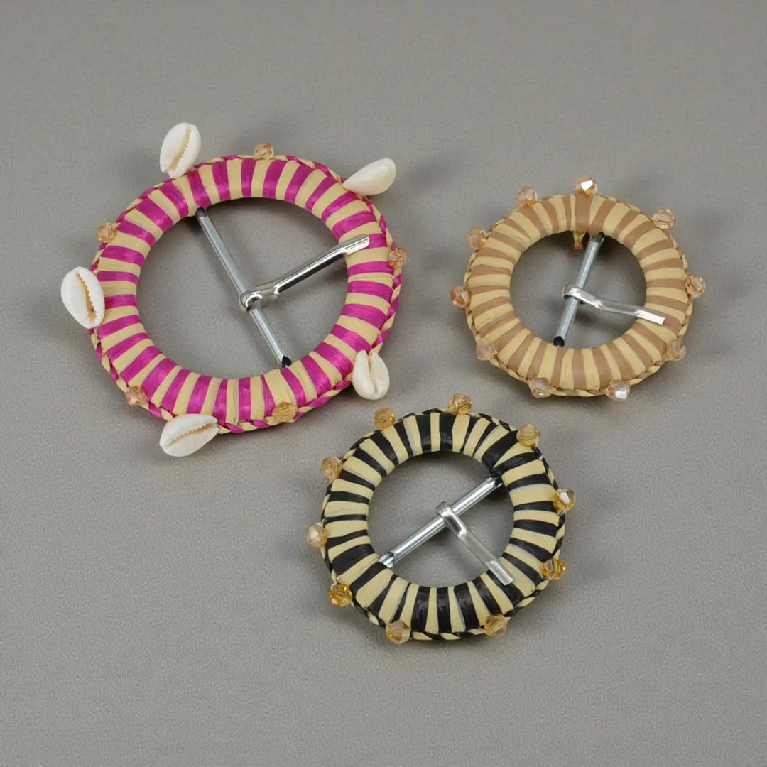 Traditional Raffia Wrapped Decorative Buckle | 5.4cm & 7cm