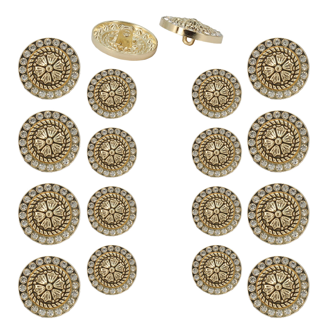 Diamond Surround  Golden Floral  Metal Button