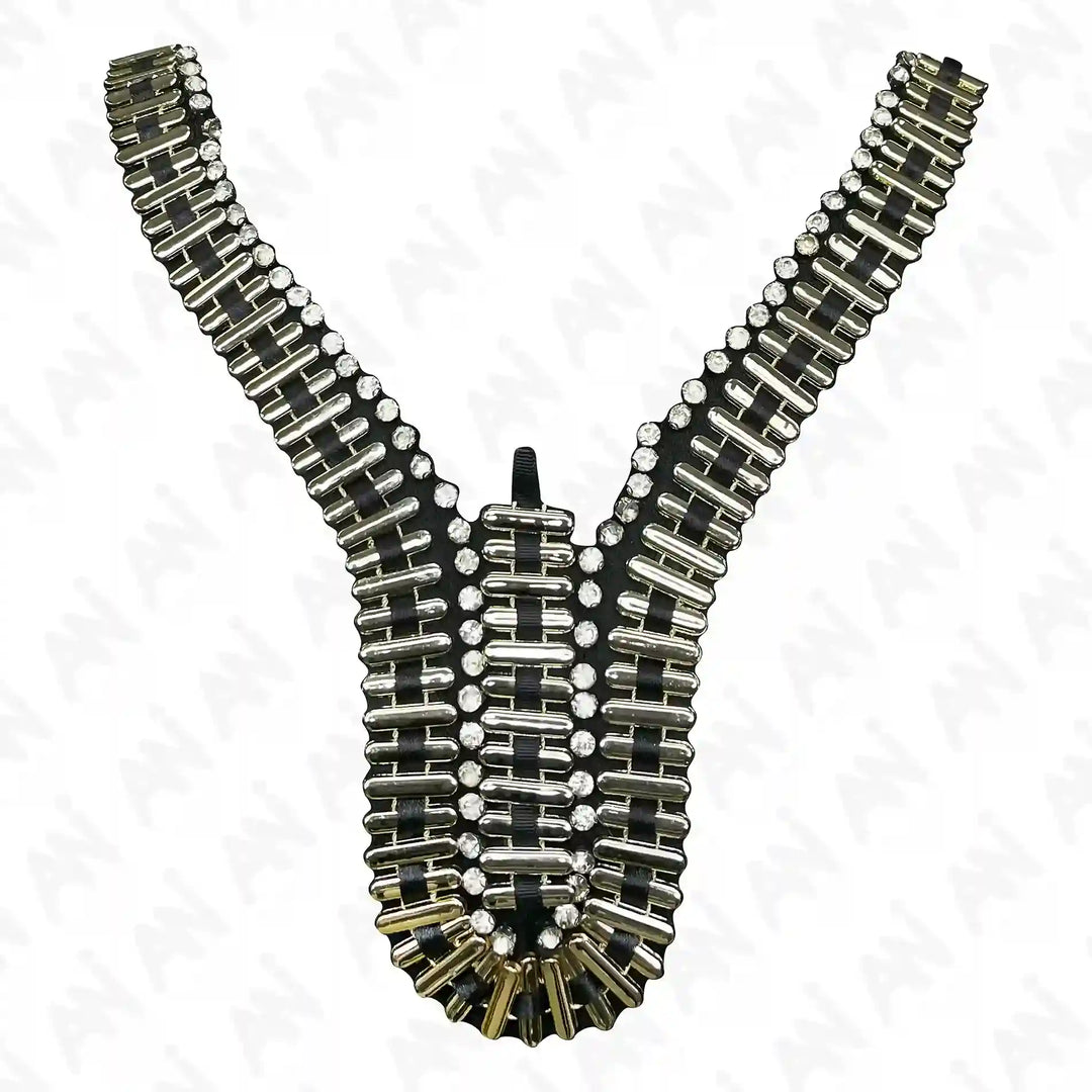 Embellished Beads and Rhinestone Empire Neckline Appliqué