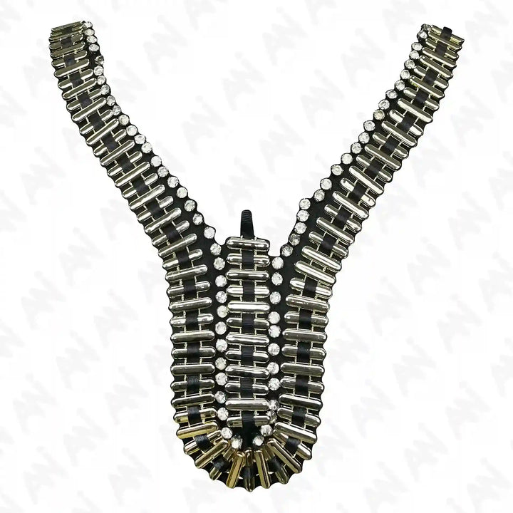 Embellished Beads and Rhinestone Empire Neckline Appliqué