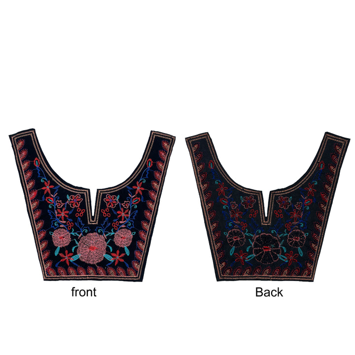 Black Background with Contrasting Floral Details Neckline