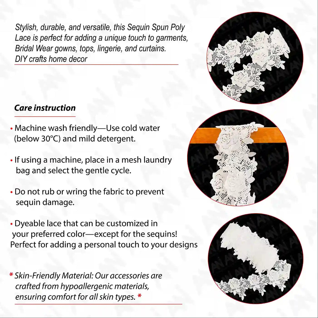 Detailed Rose Design Sequins Lace | 2 Meter