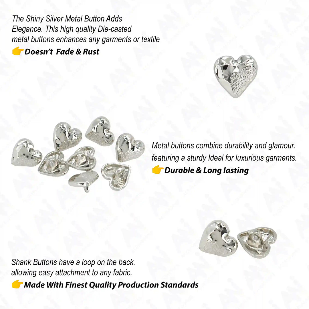 Hammered Heart Shape Shirt Button