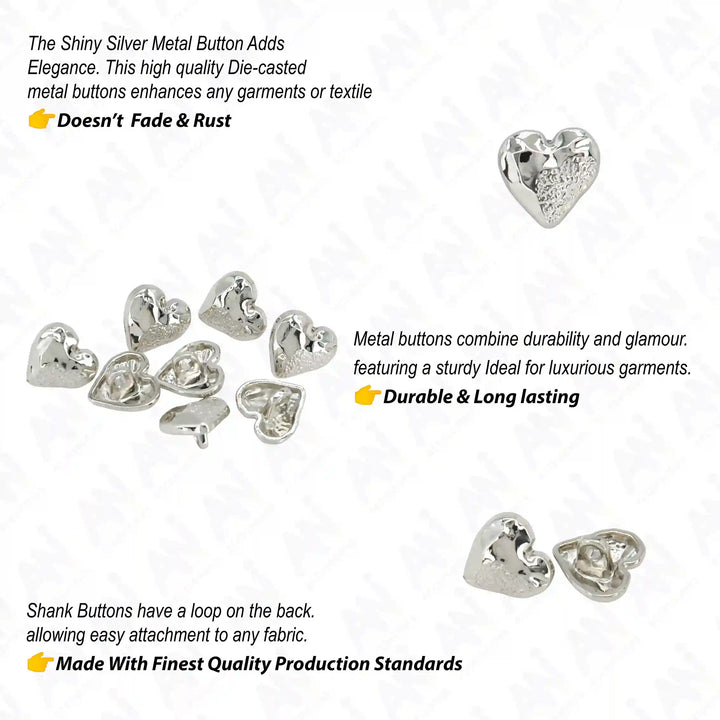 Hammered Heart Shape Shirt Button