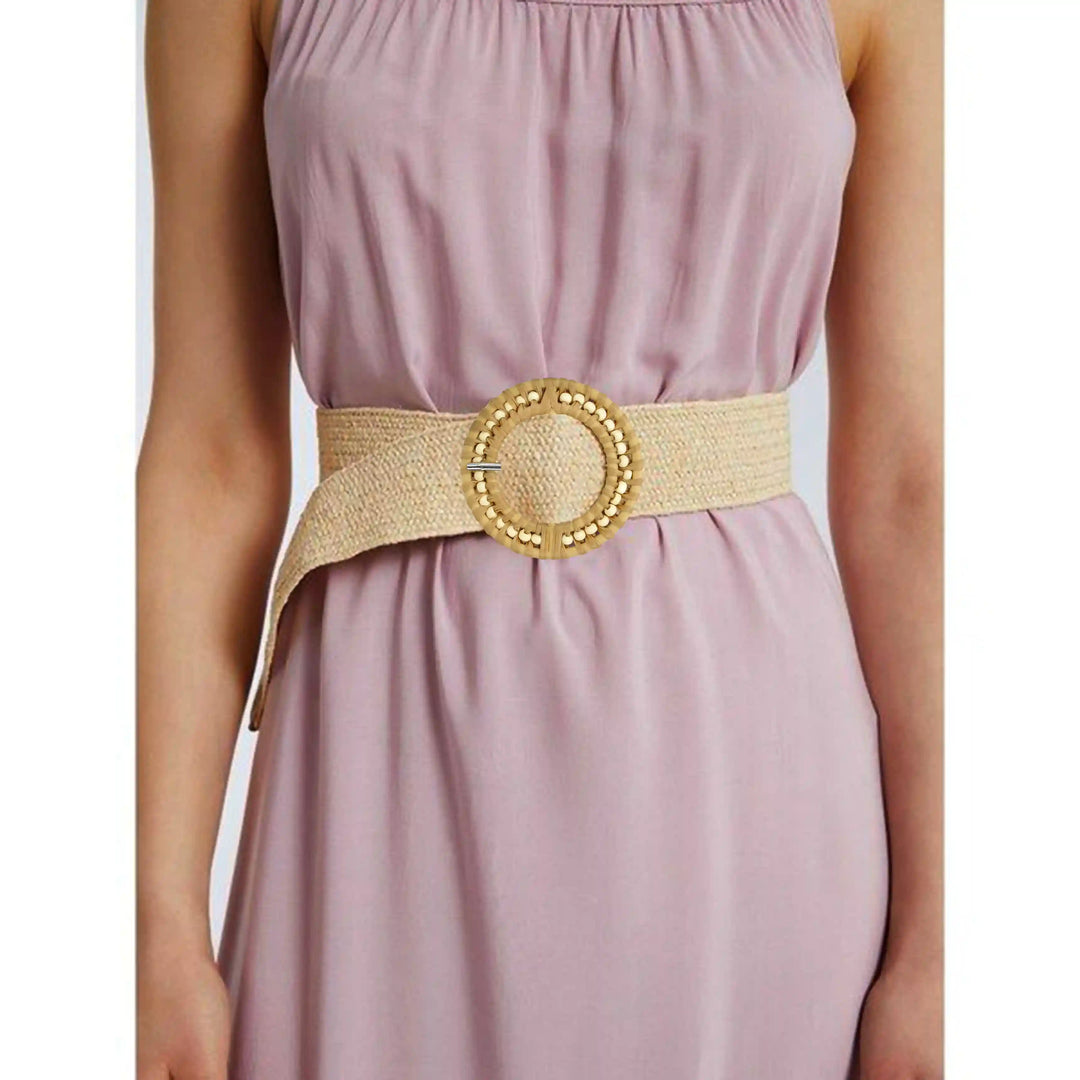 Cognac Beaded Raffia Buckle