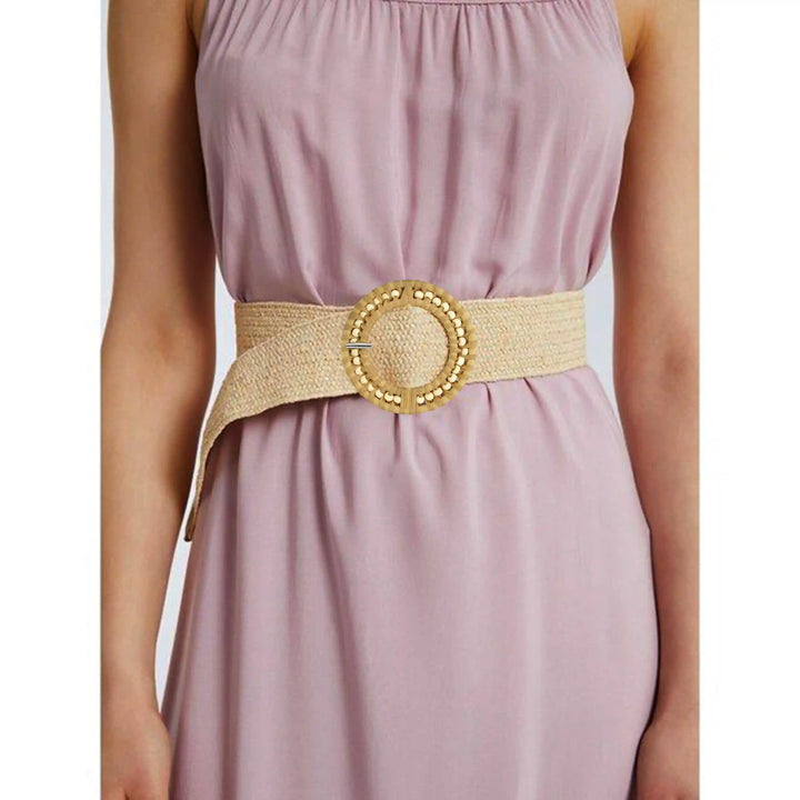 Cognac Beaded Raffia Buckle