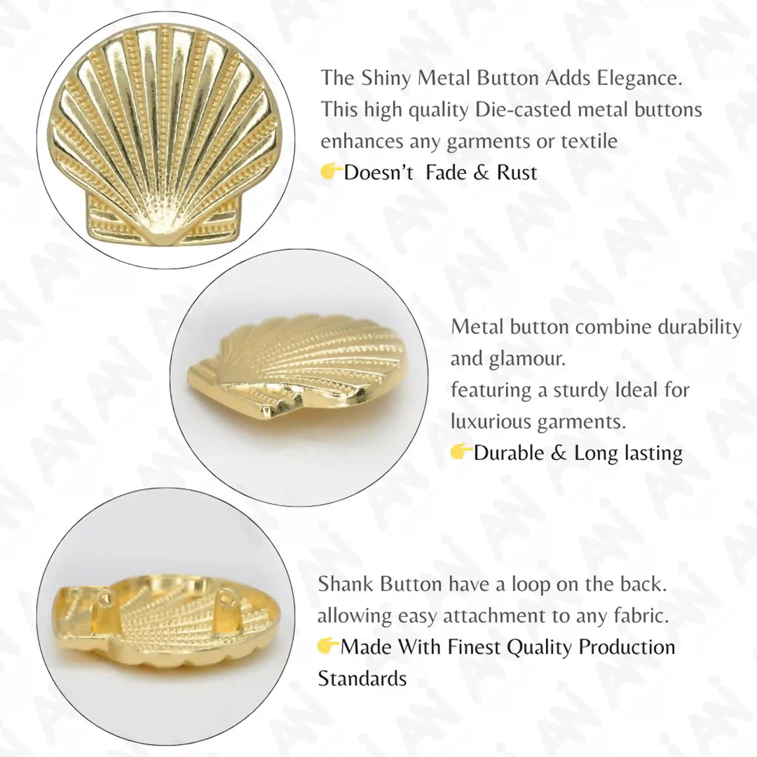 Scallop Sea Shell Metal Buttons | 50mm(80L)