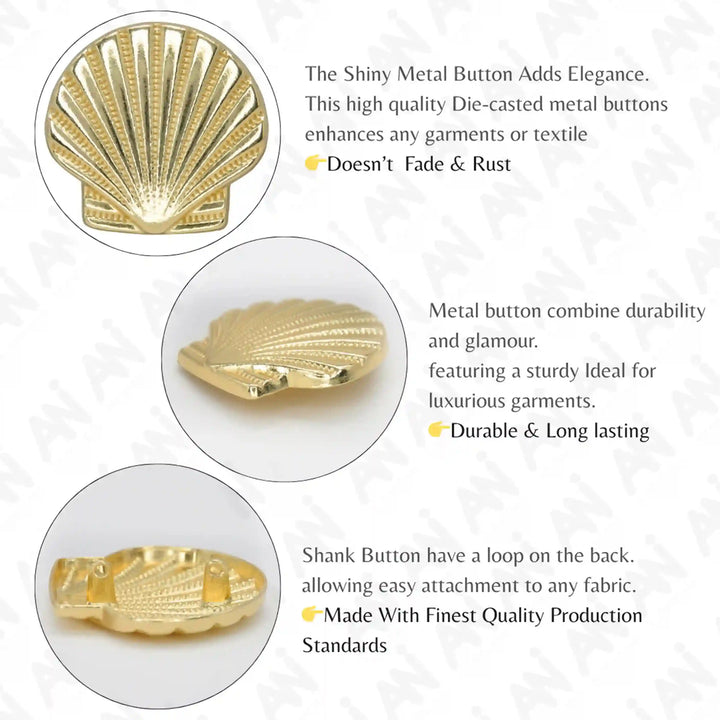 Scallop Sea Shell Metal Buttons | 50mm(80L)