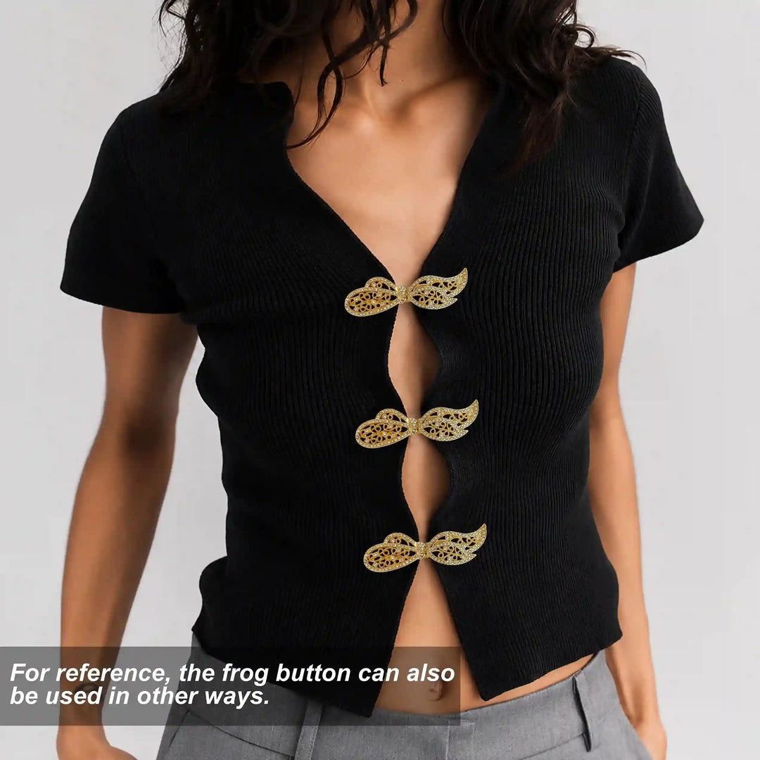 Crystal-Encrusted Filigree Metal Frog Closure Buttons