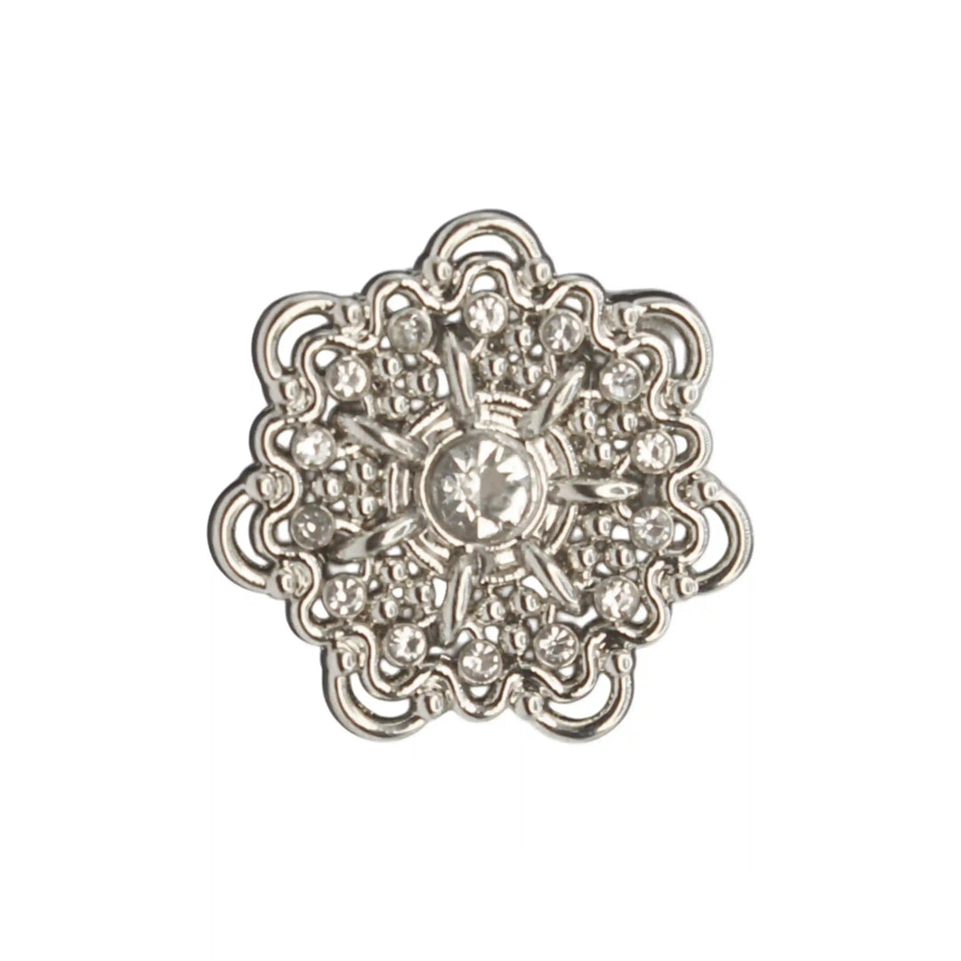 Gold Floral Metal Button with Diamond and Pearl Accents