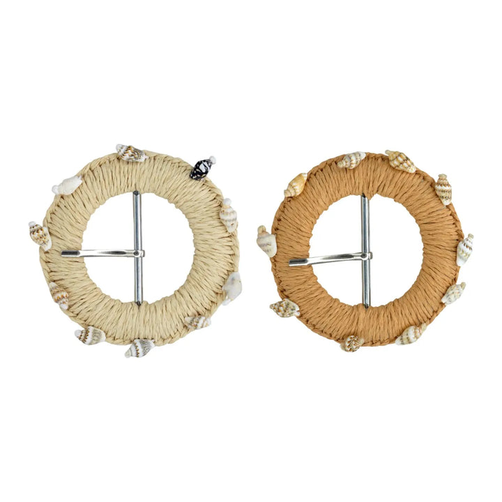 Artisan Straw Circle Raffia Buckle | 3.3 inches (8.3cm)