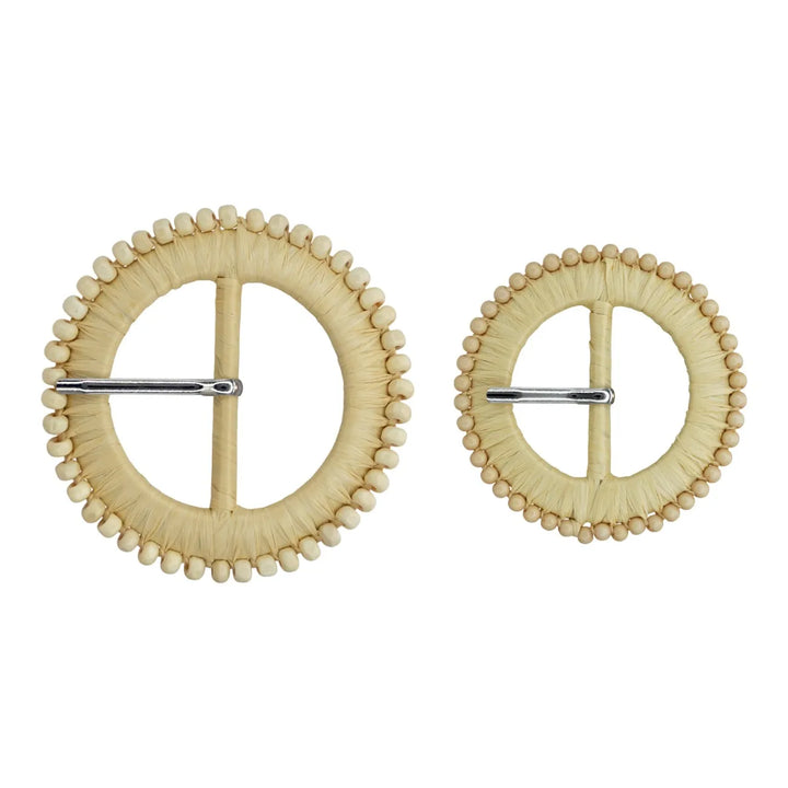 Natural Straw Round Buckle with Metal Pin | 2.5 inches & 3 inches