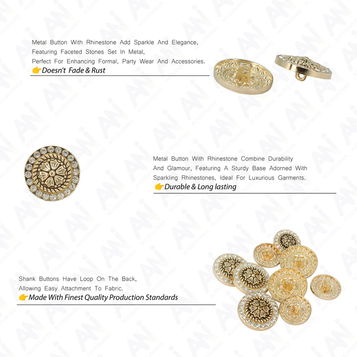 Diamond Surround  Golden Floral  Metal Button