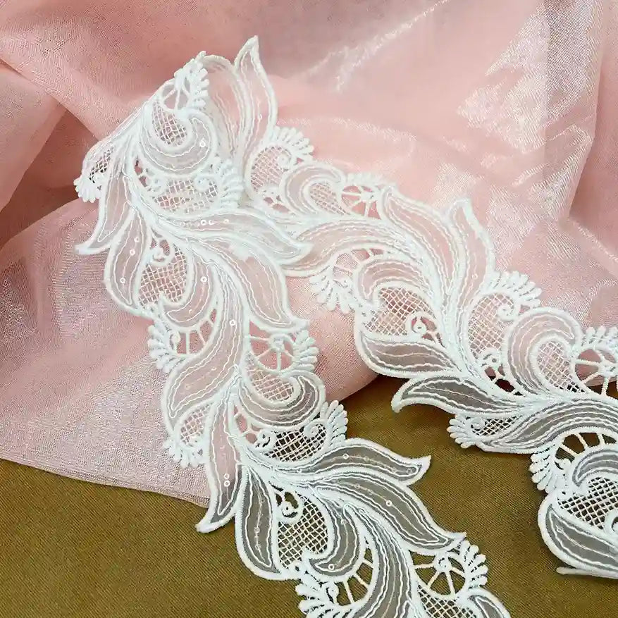 White Sequin Paisley Trim | SKU-661