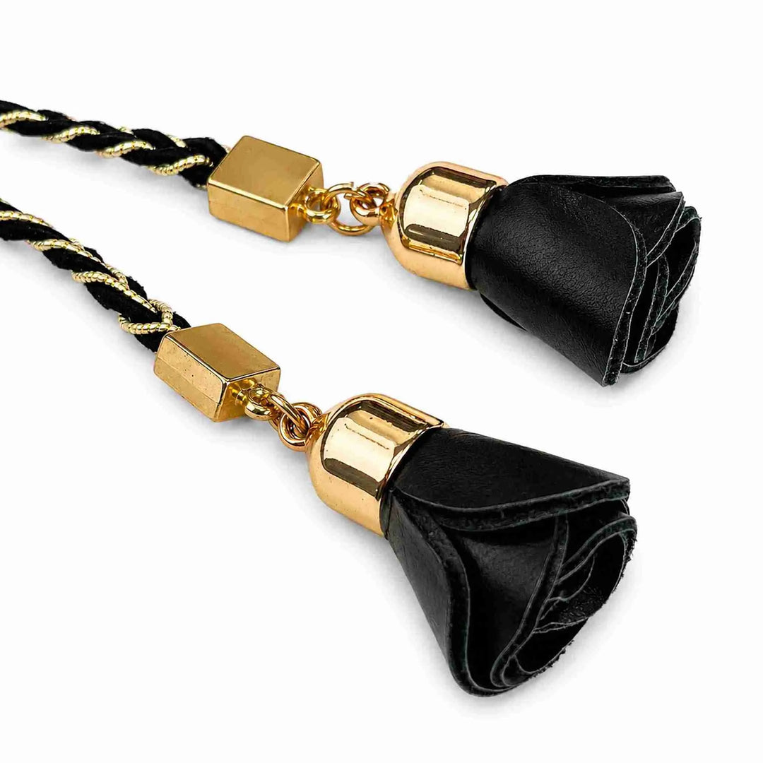 Black Braided Suede Belt With Lurex - Rose Tassel Rope Belt