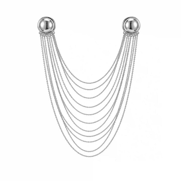 Layered Chain Brooch for Blazer – Pin Tassel Brooch