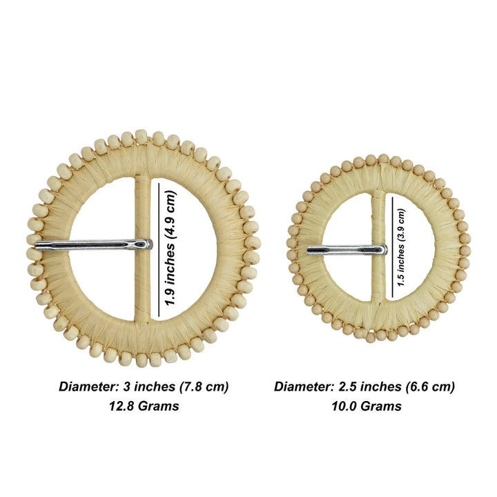 Natural Straw Round Buckle with Metal Pin | 2.5 inches & 3 inches