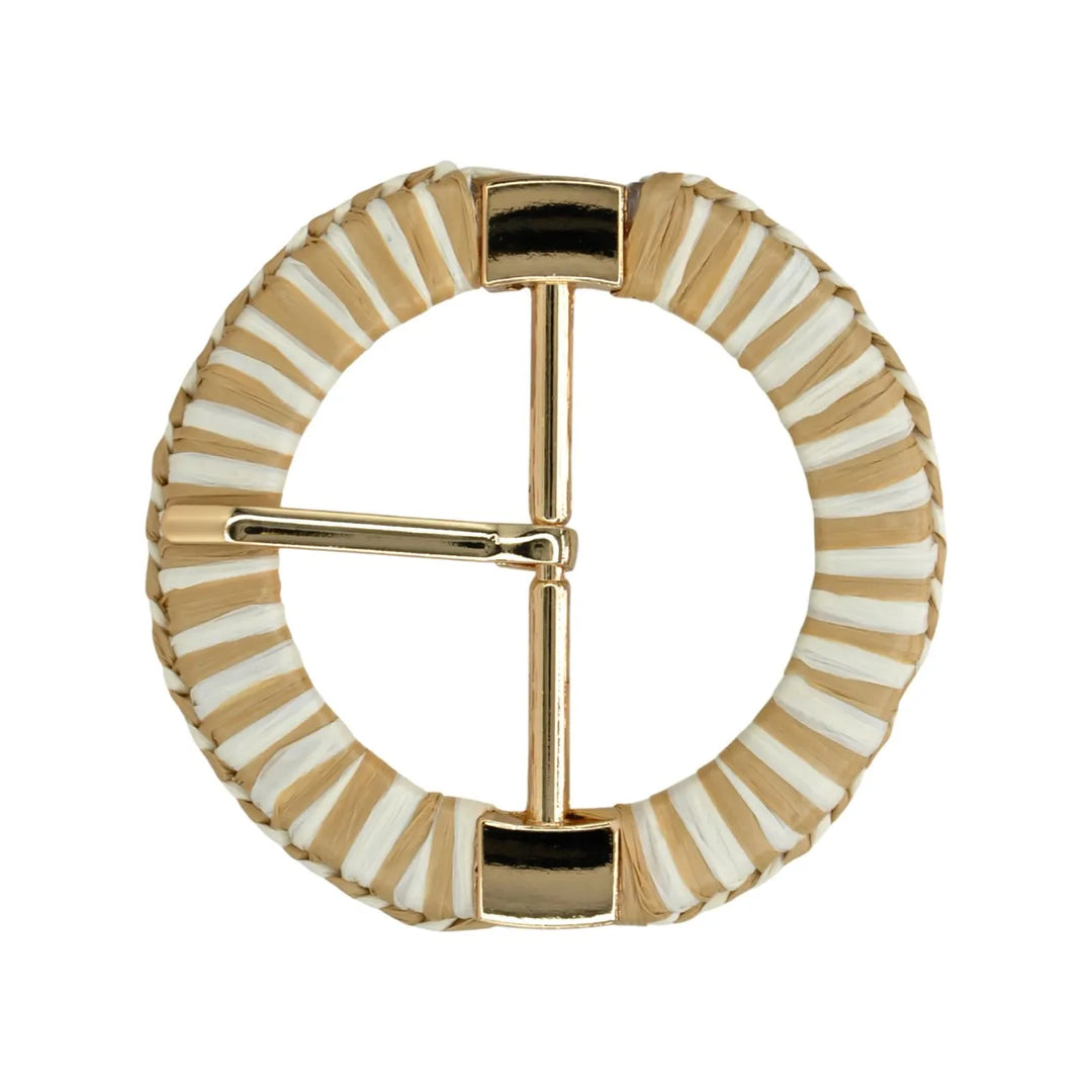 Handwoven Straw Round Buckle with Metal Pin
