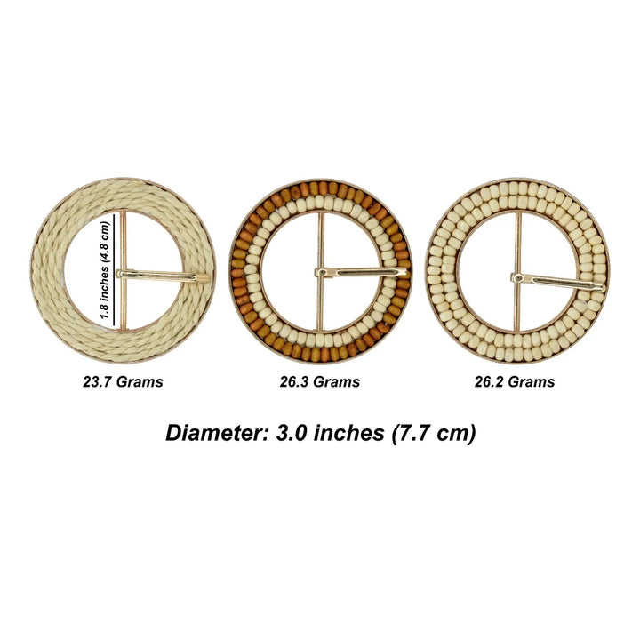 Handcrafted Round Natural Raffia Material Buckle | 3 inches (7.7cm)
