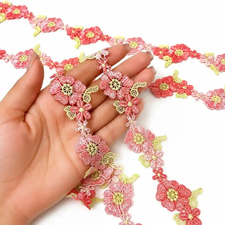 Pink Floral Embroidered Lace